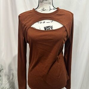 Burnt Orange Cut-Out Long Sleeve Top